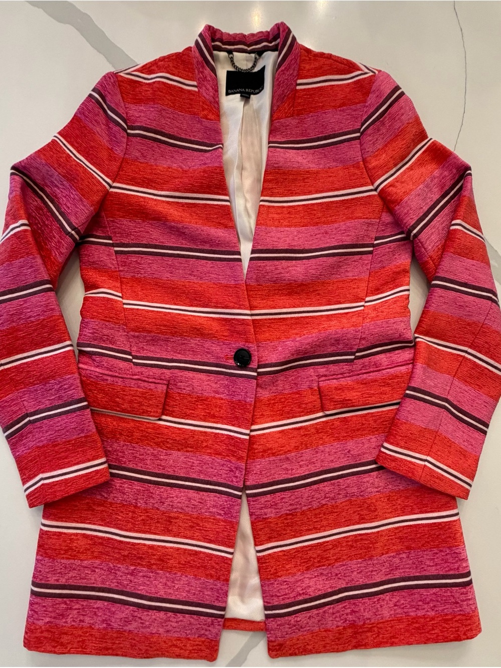 Banana Republic Red and Pink Striped Single-Button Blazer